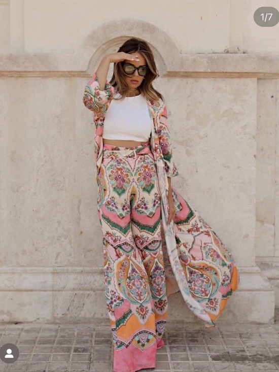 Zara Pants - Zara Pink Floral Wide-Leg Pants & Matching Duster